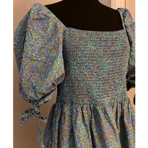 ODDY Women's Plus floral Smocked Balloon Sleeves dress 1x - Picture 2 of 7